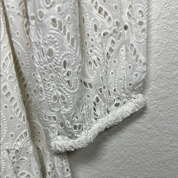 Veronica Beard White Eyelet Lace Mini Dress V-Neck Long Sleeve Tiered Scallop - Picture 6 of 8